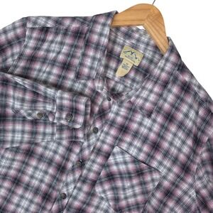 Blue Mountain Flannel Shirt Womens 2X Pink Gray Plaid Cotton Button Up Cozy